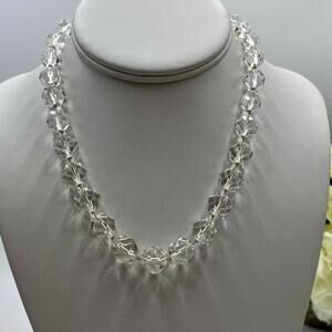 Faceted Rock Crystal Graduated Vintage Gold Filled Clasp Single Strand Necklace
